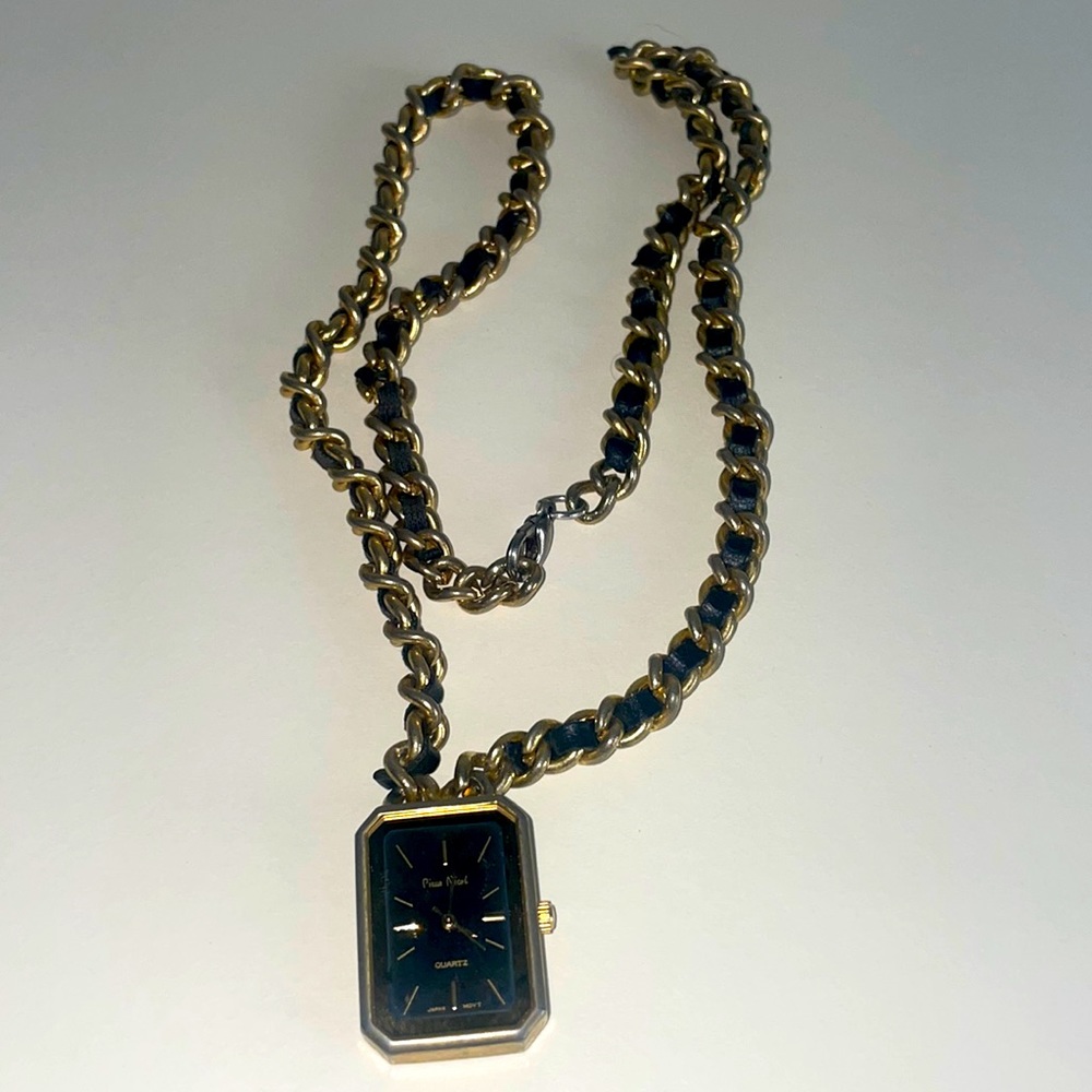 Pierre Nichol Quartz Watch Black & Gold Necklace